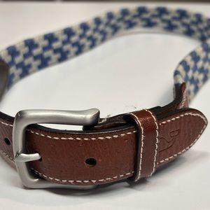 Vineyard Vines Belt Blue and White checked Cotton Leather Trim  Size 34